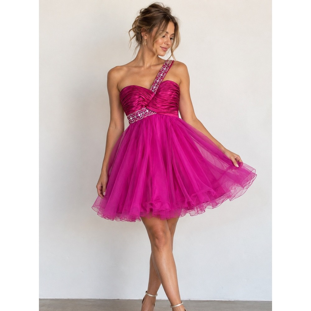 Cinderella Divine Y2K Prom Dress Size 8 Pink Rhinestone Princess Tulle Mini